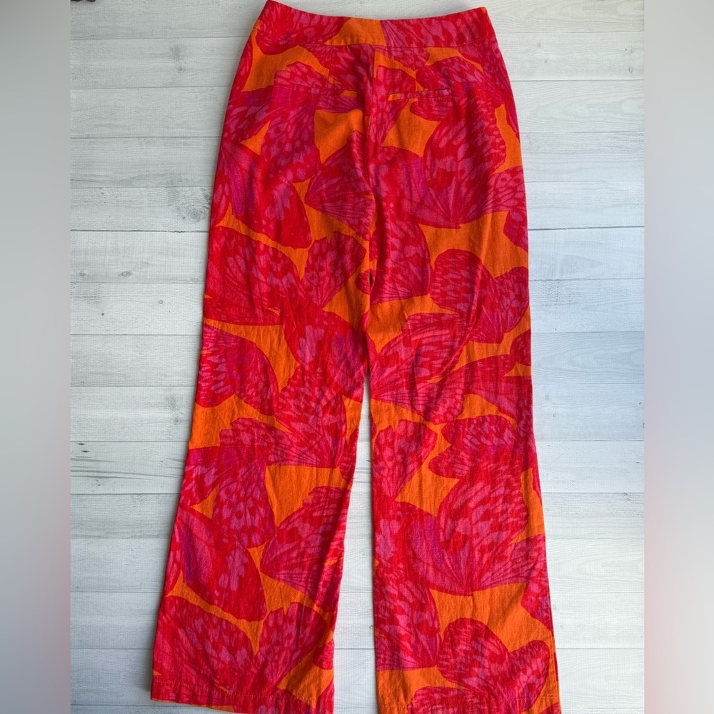 Scoop High Waist Wide Leg Red & Orange Printed Linen Blend S - Picture 5 of 11